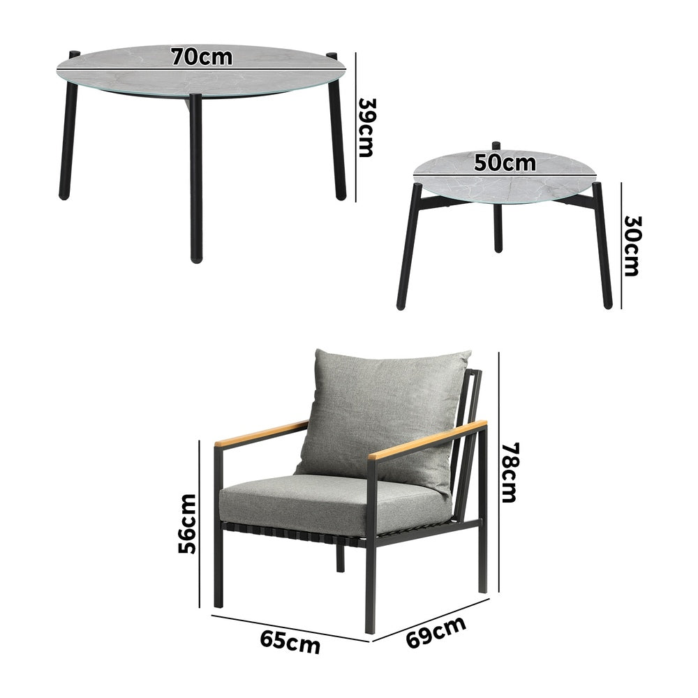 Livsip 6PCS Outdoor Lounge Set Grey 50/70cm Coffee Table Chairs