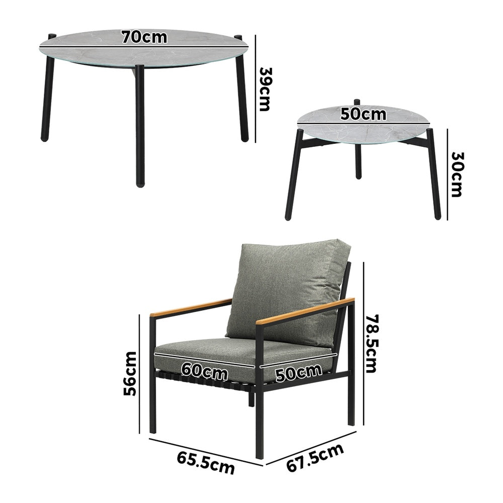 Livsip 6PCS Outdoor Lounge Set Grey Coffee Table Set with Chairs