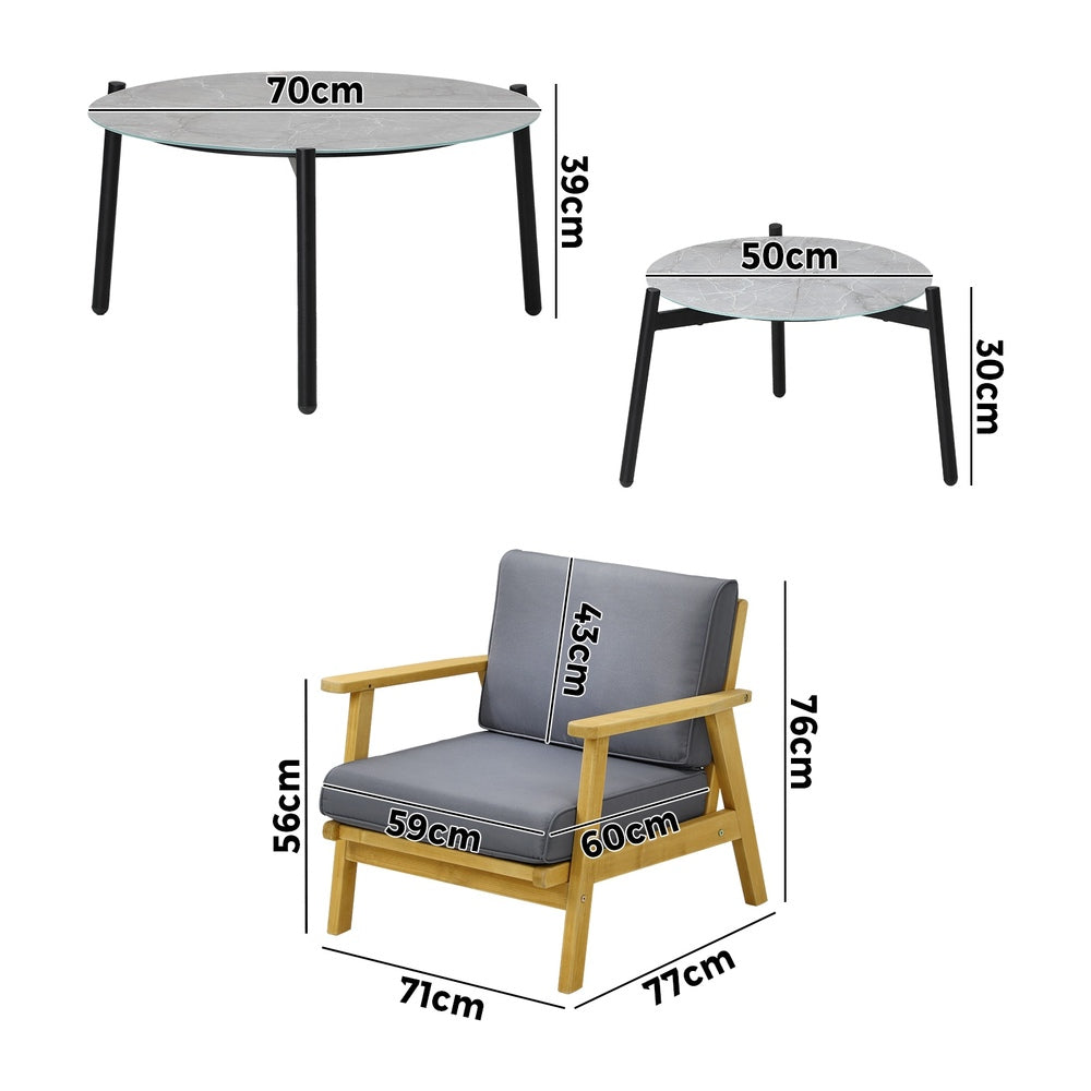 Livsip 6PCS Outdoor Lounge Set 2pc Grey Coffee Table Sets with Armchairs