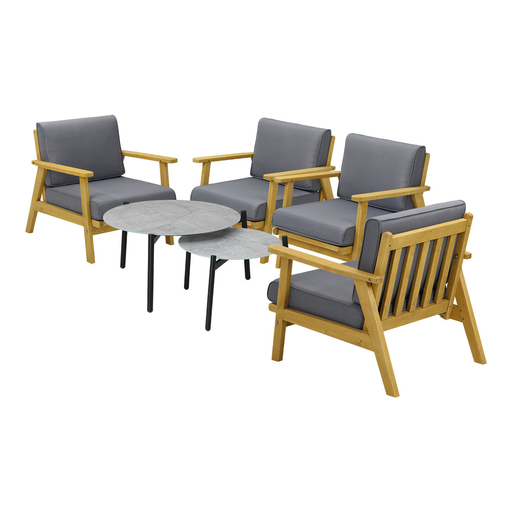 Livsip 6PCS Outdoor Lounge Set 2pc Grey Coffee Table Sets with Armchairs