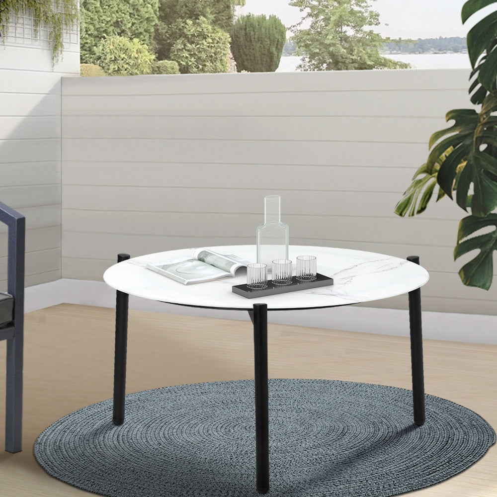 Livsip Outdoor Coffee Side Marble Table 50cm Round White