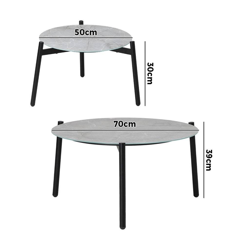 Livsip Outdoor Coffee Side Marble Table Set Grey 2PC