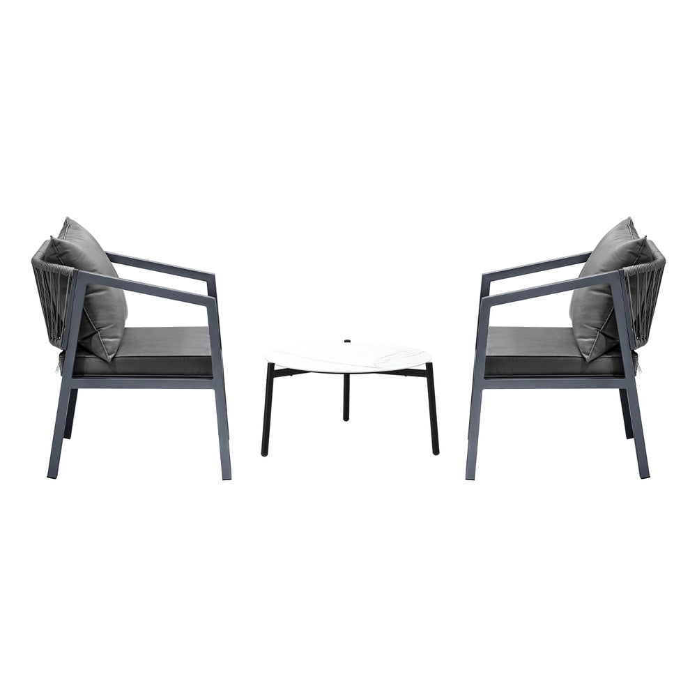 Livsip 3PCS Outdoor Patio Set White 50cm Coffee Table Grey Chairs