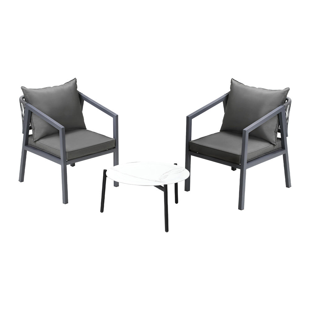 Livsip 3PCS Outdoor Patio Set White 50cm Coffee Table Grey Chairs
