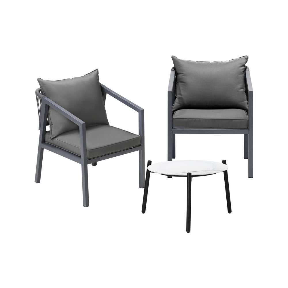 Livsip 3PCS Outdoor Patio Set White 50cm Coffee Table Grey Chairs
