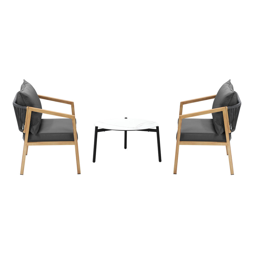 Livsip 3PCS Outdoor Patio Set White 50cm Coffee Table Natural Chairs