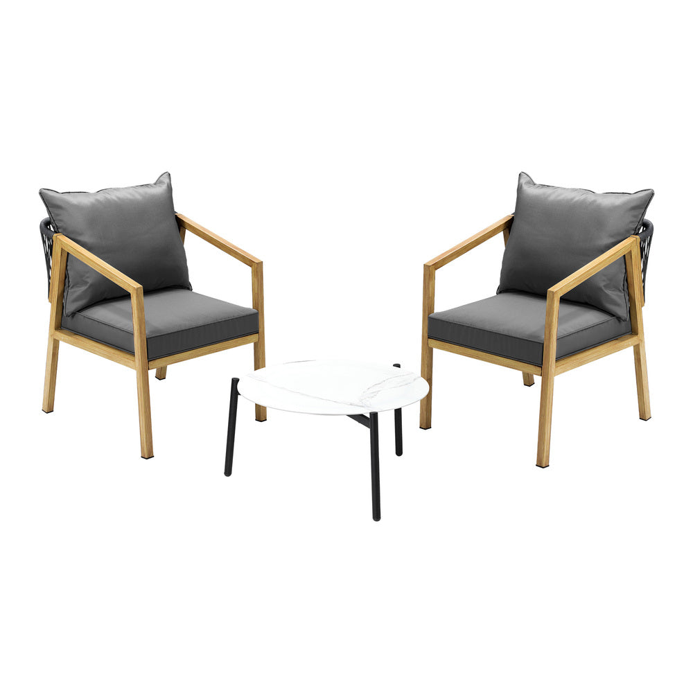 Livsip 3PCS Outdoor Patio Set White 50cm Coffee Table Natural Chairs