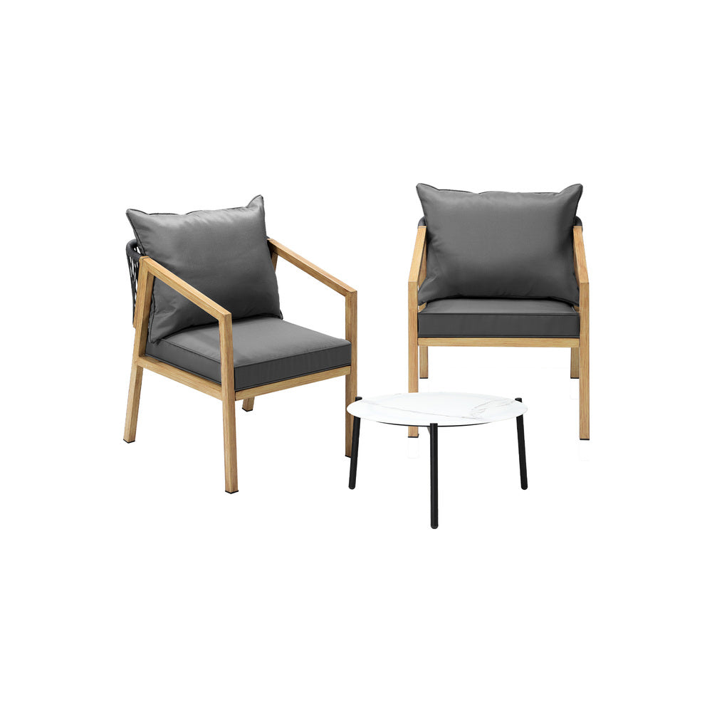 Livsip 3PCS Outdoor Patio Set White 50cm Coffee Table Natural Chairs