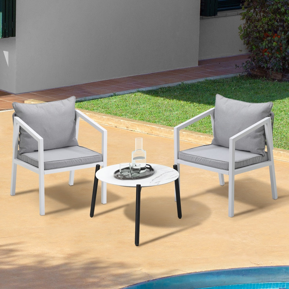 Livsip 3PCS Outdoor Patio Set White 50cm Coffee Table White Chairs