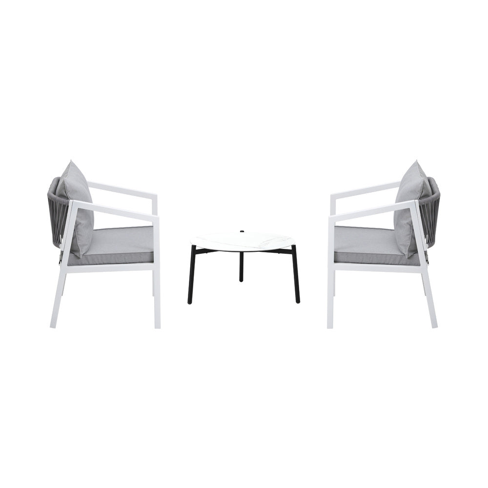 Livsip 3PCS Outdoor Patio Set White 50cm Coffee Table White Chairs
