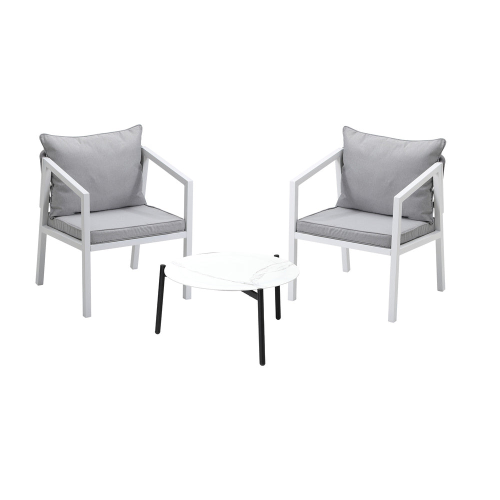 Livsip 3PCS Outdoor Patio Set White 50cm Coffee Table White Chairs