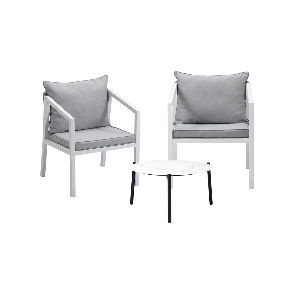Livsip 3PCS Outdoor Patio Set White 50cm Coffee Table White Chairs