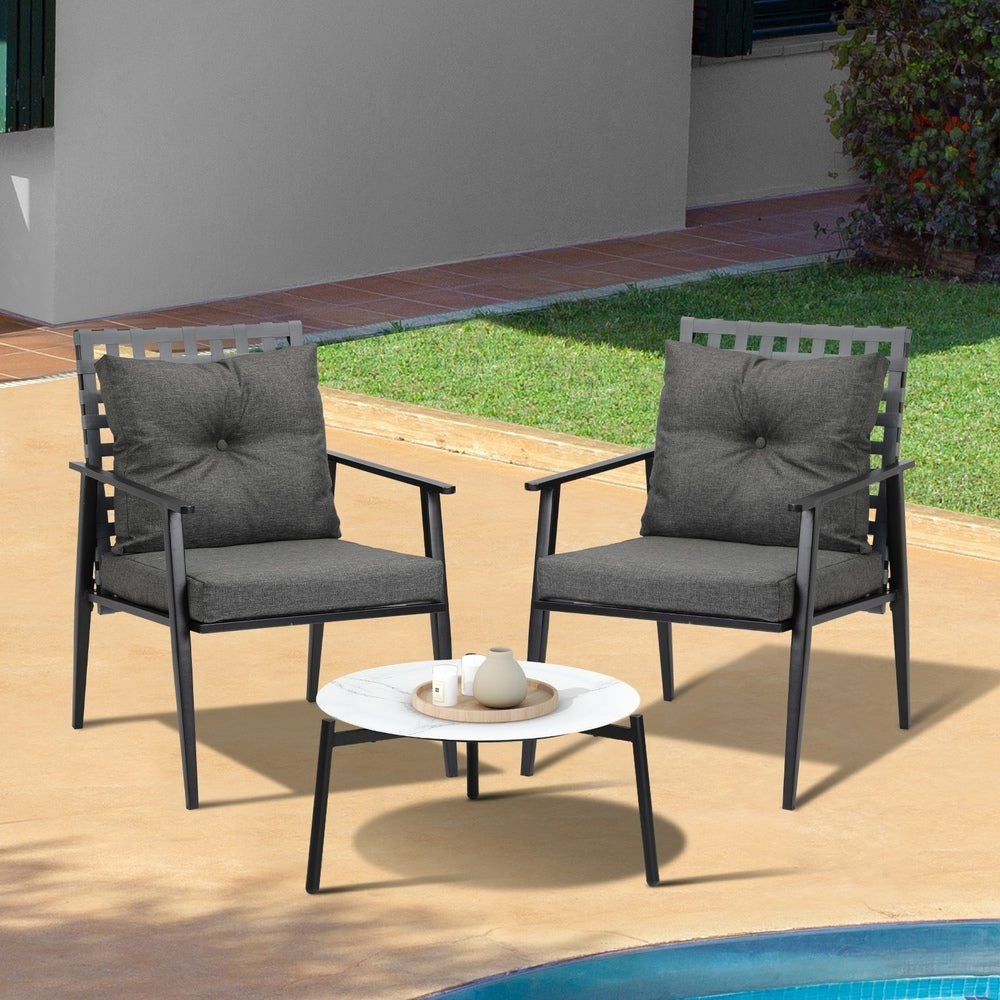 Livsip 3pcs Outdoor Patio Set 50cm Marble Table Rattan Chairs