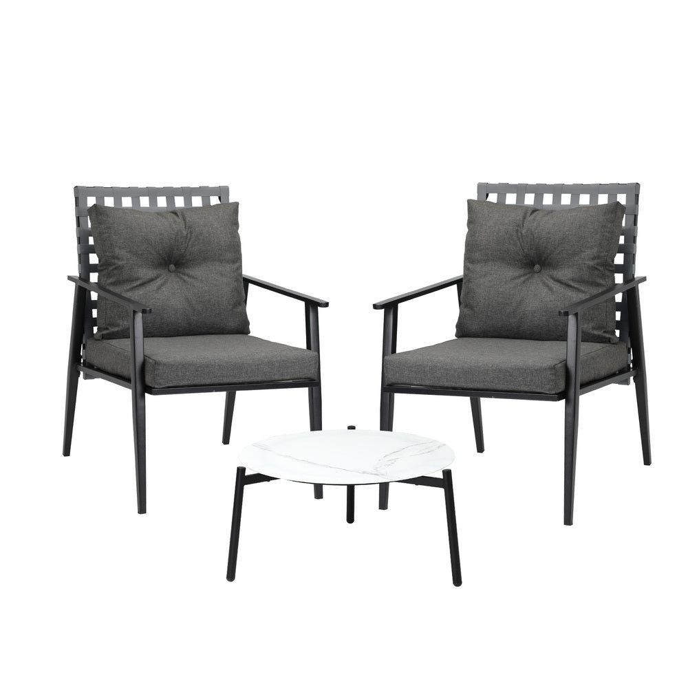 Livsip 3pcs Outdoor Patio Set 50cm Marble Table Rattan Chairs