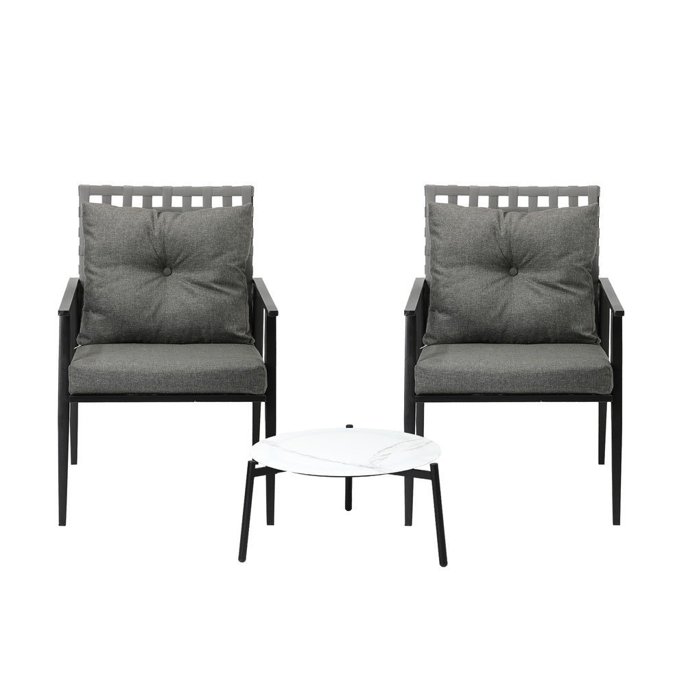 Livsip 3pcs Outdoor Patio Set 50cm Marble Table Rattan Chairs