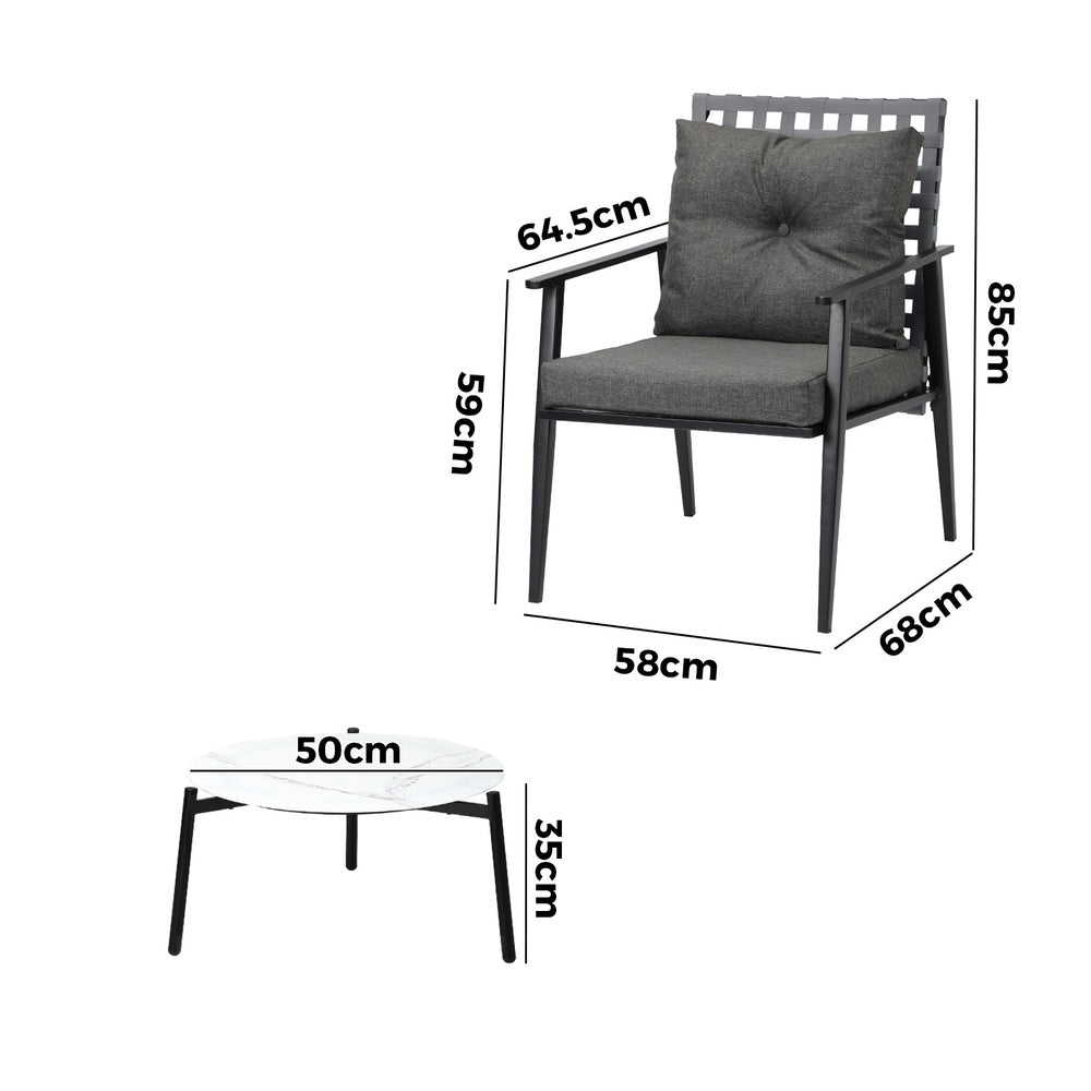 Livsip 3pcs Outdoor Patio Set 50cm Marble Table Rattan Chairs