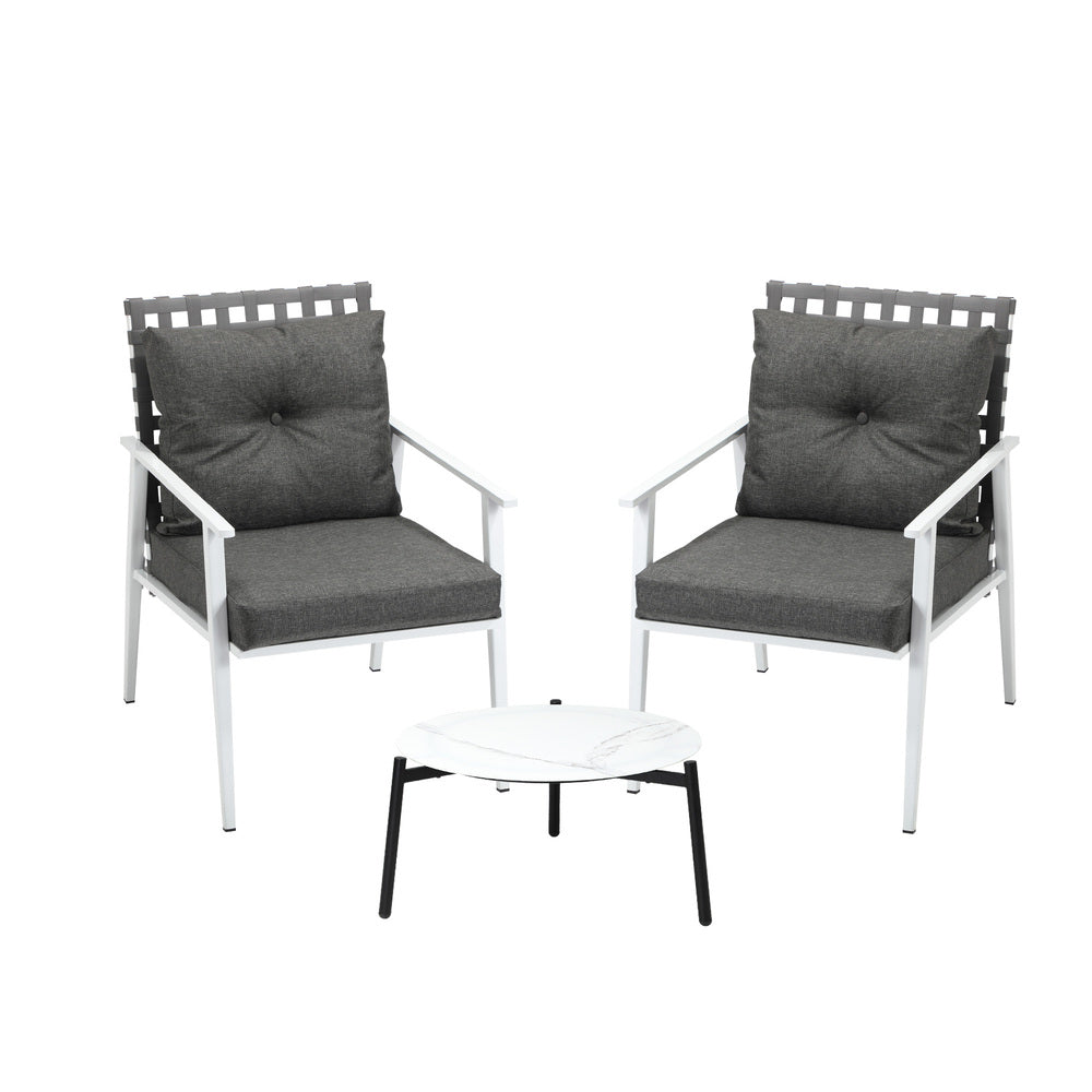 Livsip 3pcs Outdoor Lounge Set 50CM Round Table Rattan Chairs