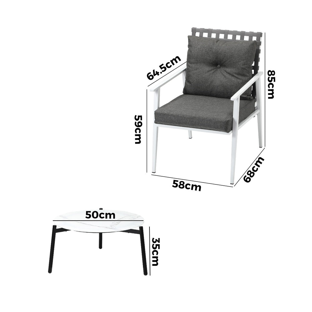 Livsip 3pcs Outdoor Lounge Set 50CM Round Table Rattan Chairs
