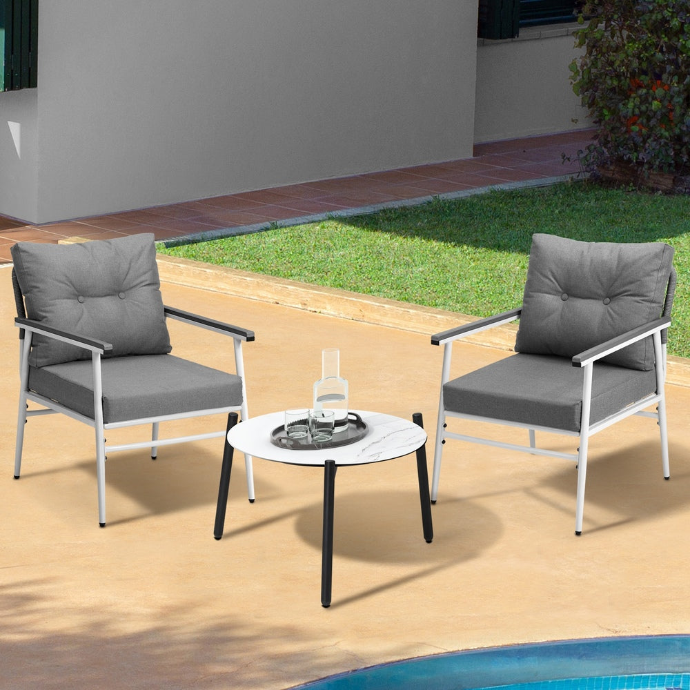 Livsip 3pcs Outdoor Patio Set 50cm Table Grey and White Armchairs