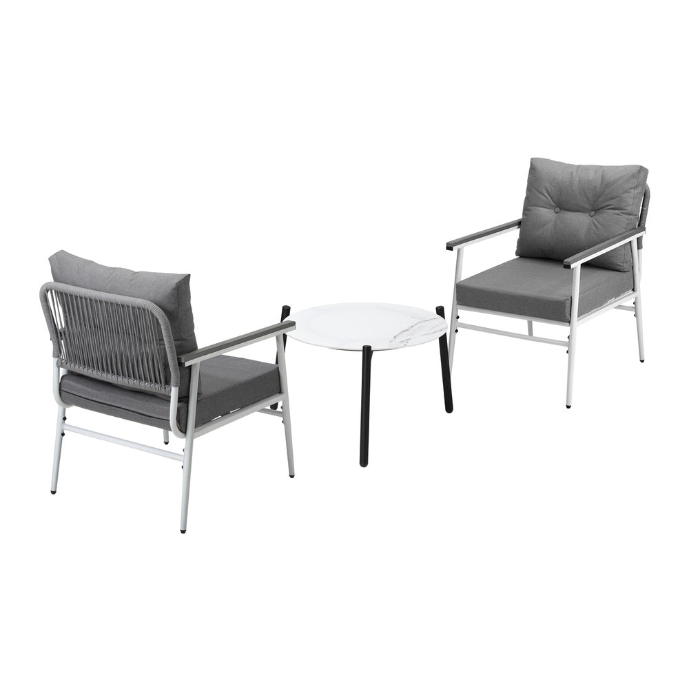 Livsip 3pcs Outdoor Patio Set 50cm Table Grey and White Armchairs