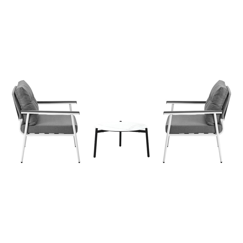 Livsip 3pcs Outdoor Patio Set 50cm Table Grey and White Armchairs