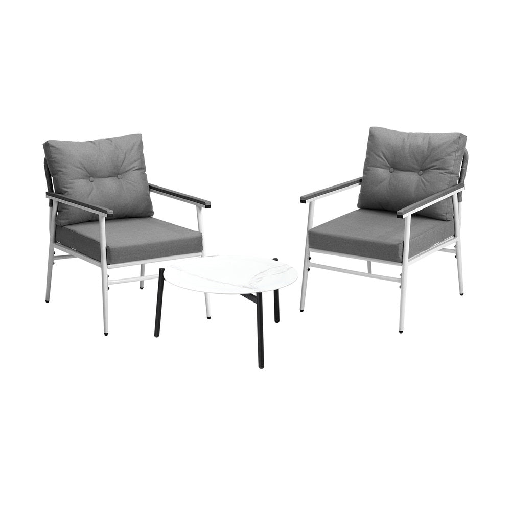 Livsip 3pcs Outdoor Patio Set 50cm Table Grey and White Armchairs