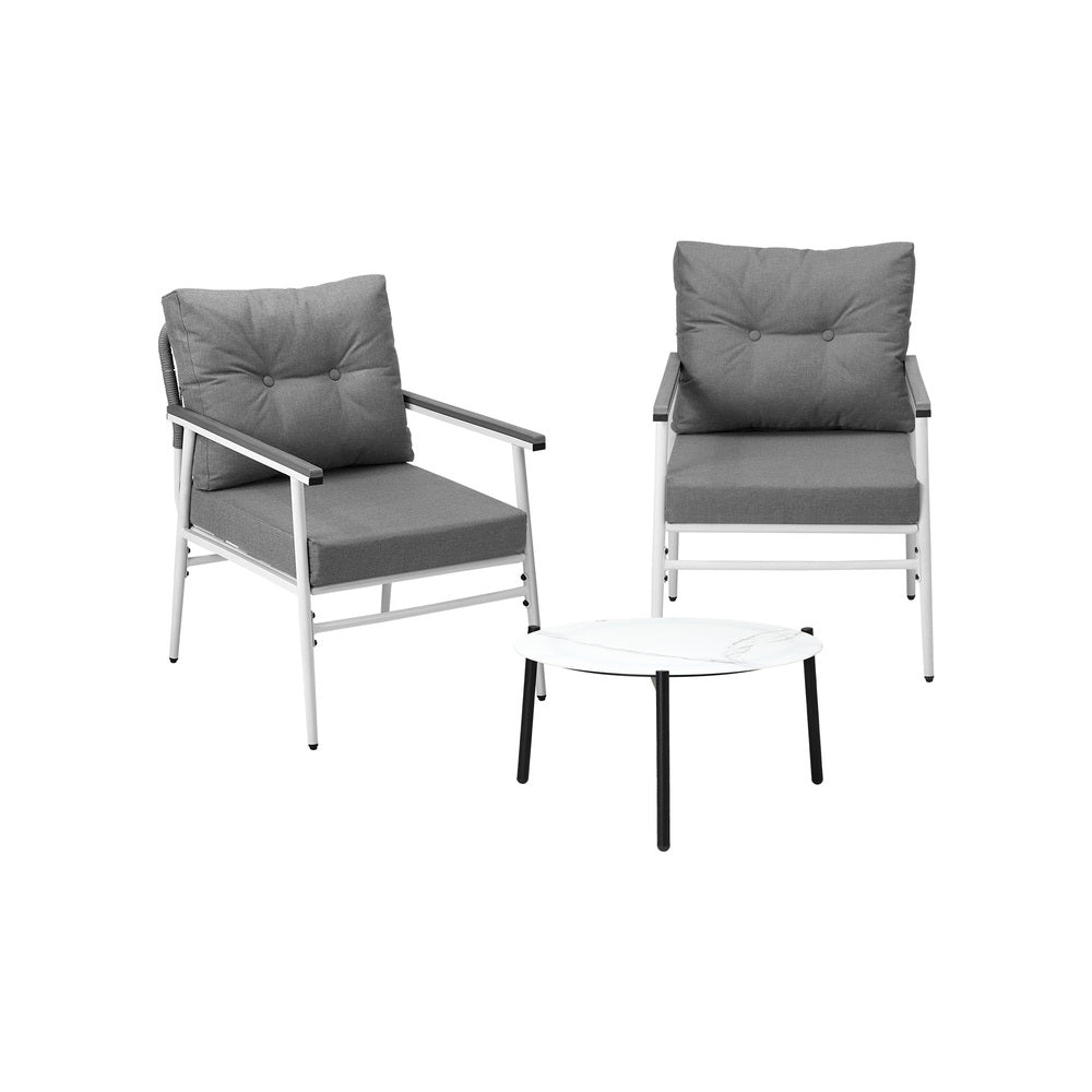 Livsip 3pcs Outdoor Patio Set 50cm Table Grey and White Armchairs