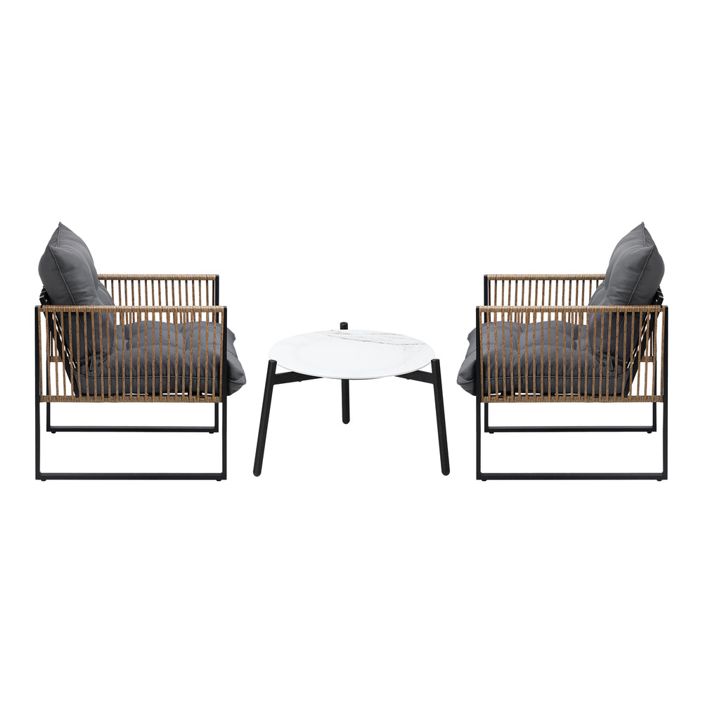 Livsip 3PCS Outdoor Patio Set 50cm Coffee Table Rattan Chairs