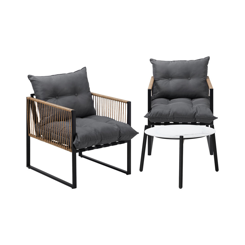 Livsip 3PCS Outdoor Patio Set 50cm Coffee Table Rattan Chairs