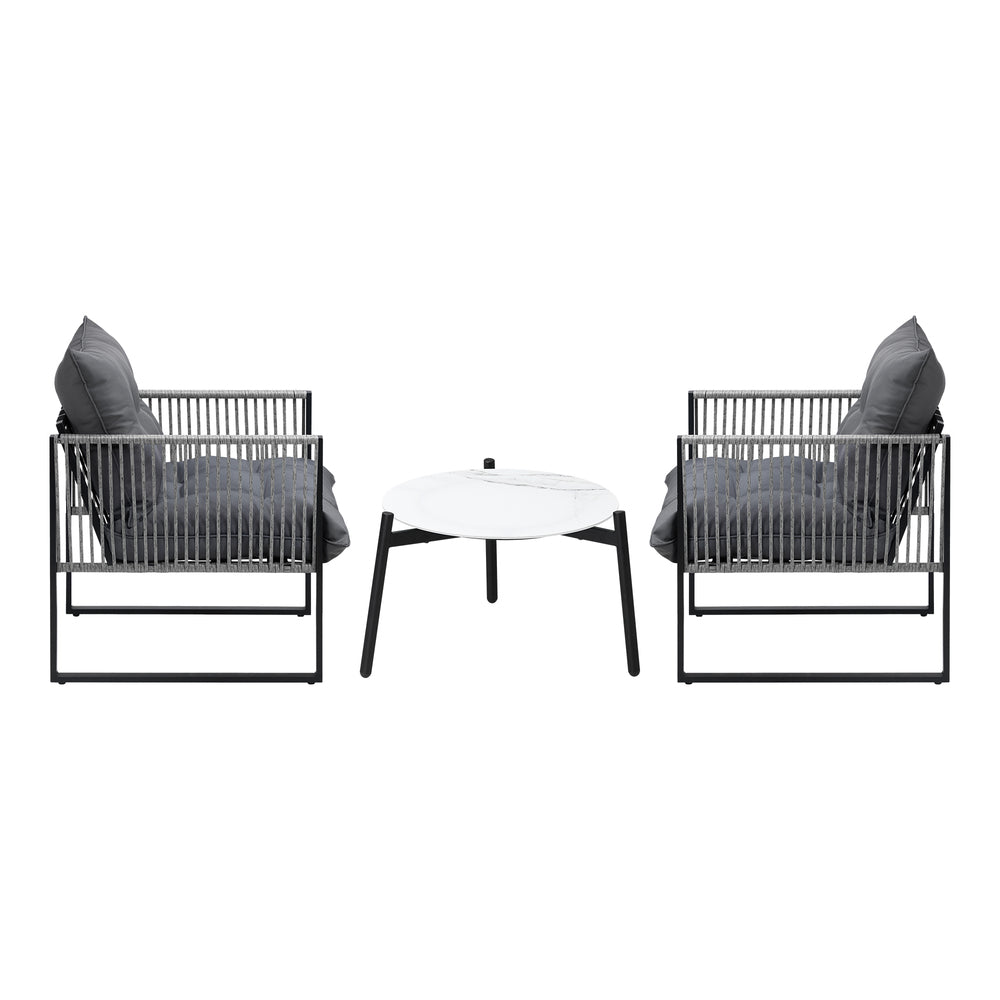 Livsip 3PCS Outdoor Patio Set 50cm White Table Cushioned Armchairs