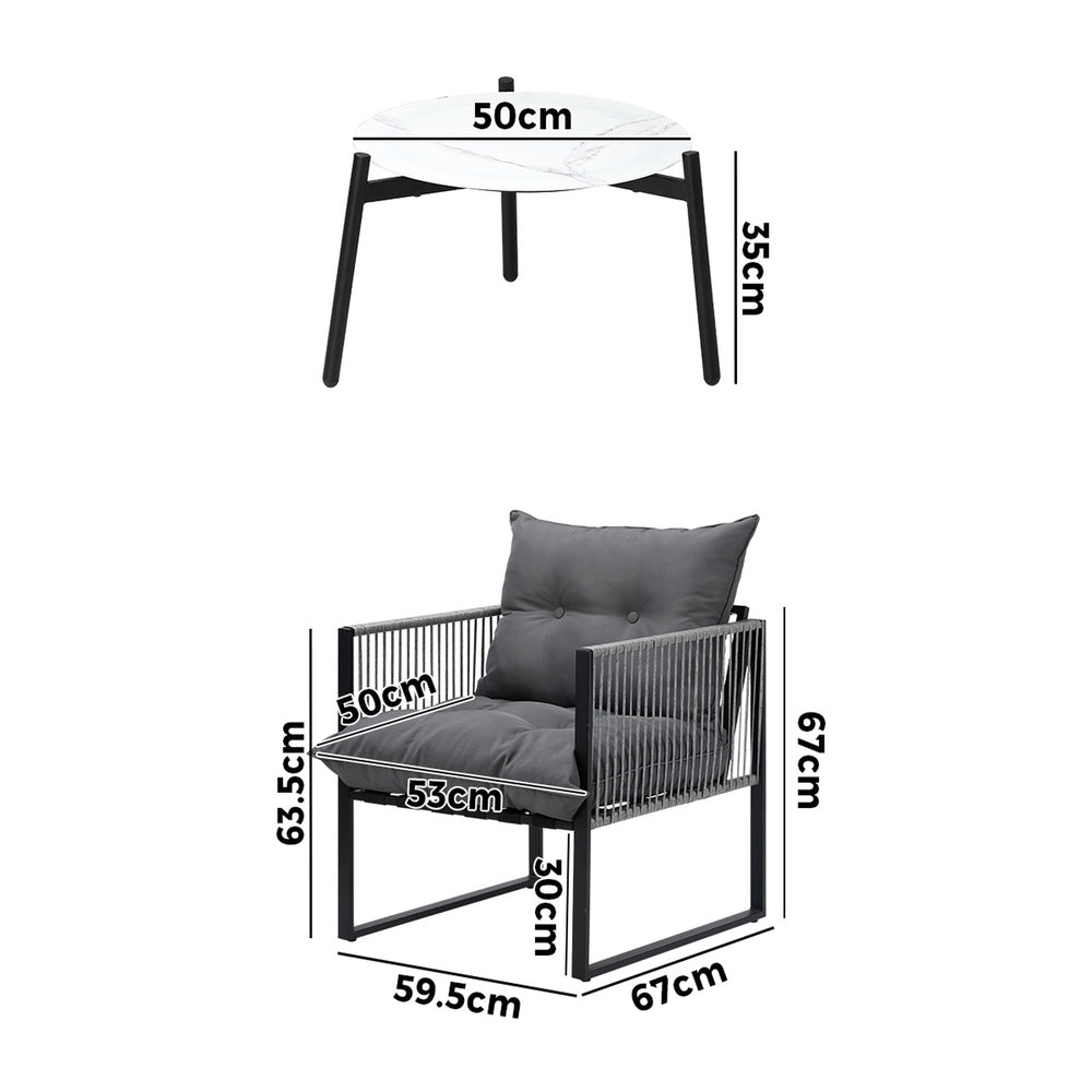Livsip 3PCS Outdoor Patio Set 50cm White Table Cushioned Armchairs