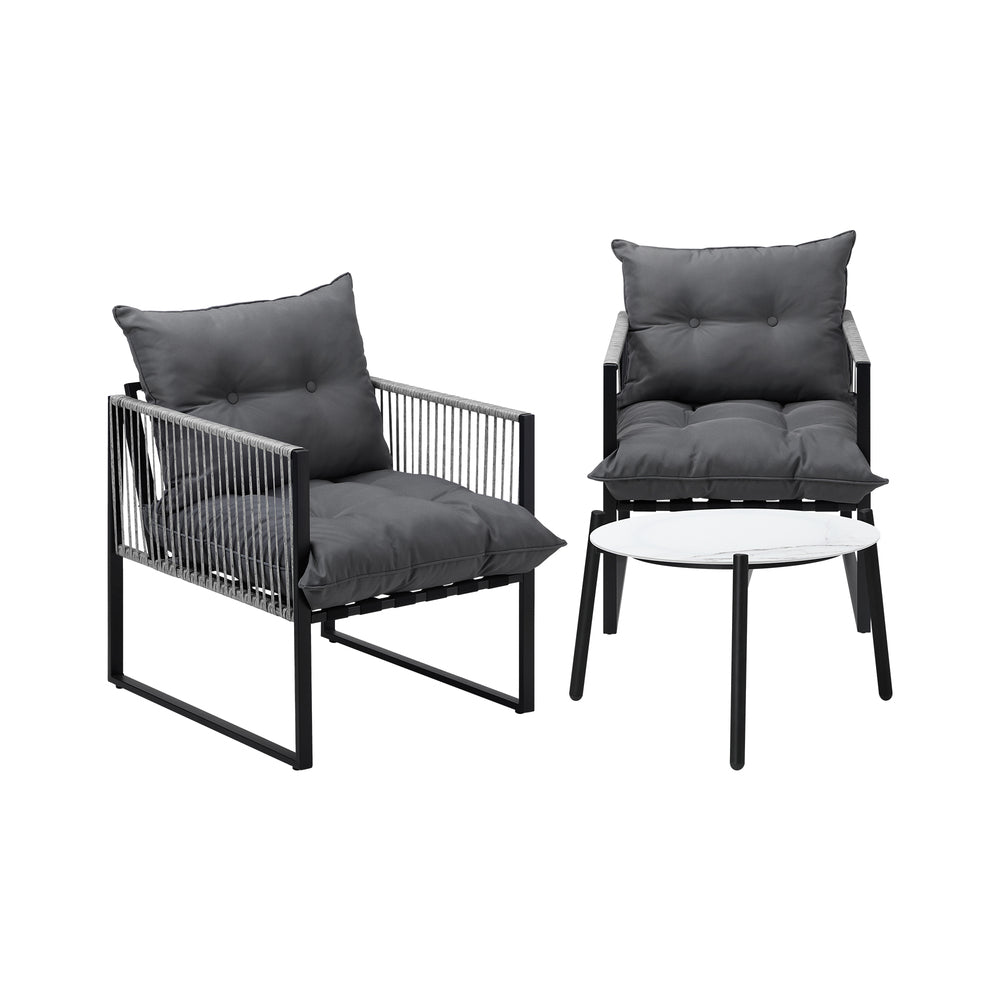 Livsip 3PCS Outdoor Patio Set 50cm White Table Cushioned Armchairs