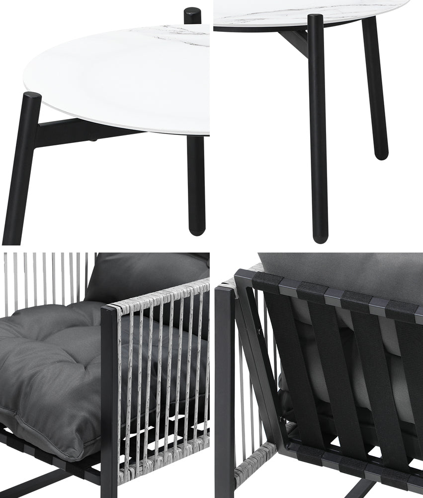 Livsip 3PCS Outdoor Patio Set 50cm White Table Cushioned Armchairs