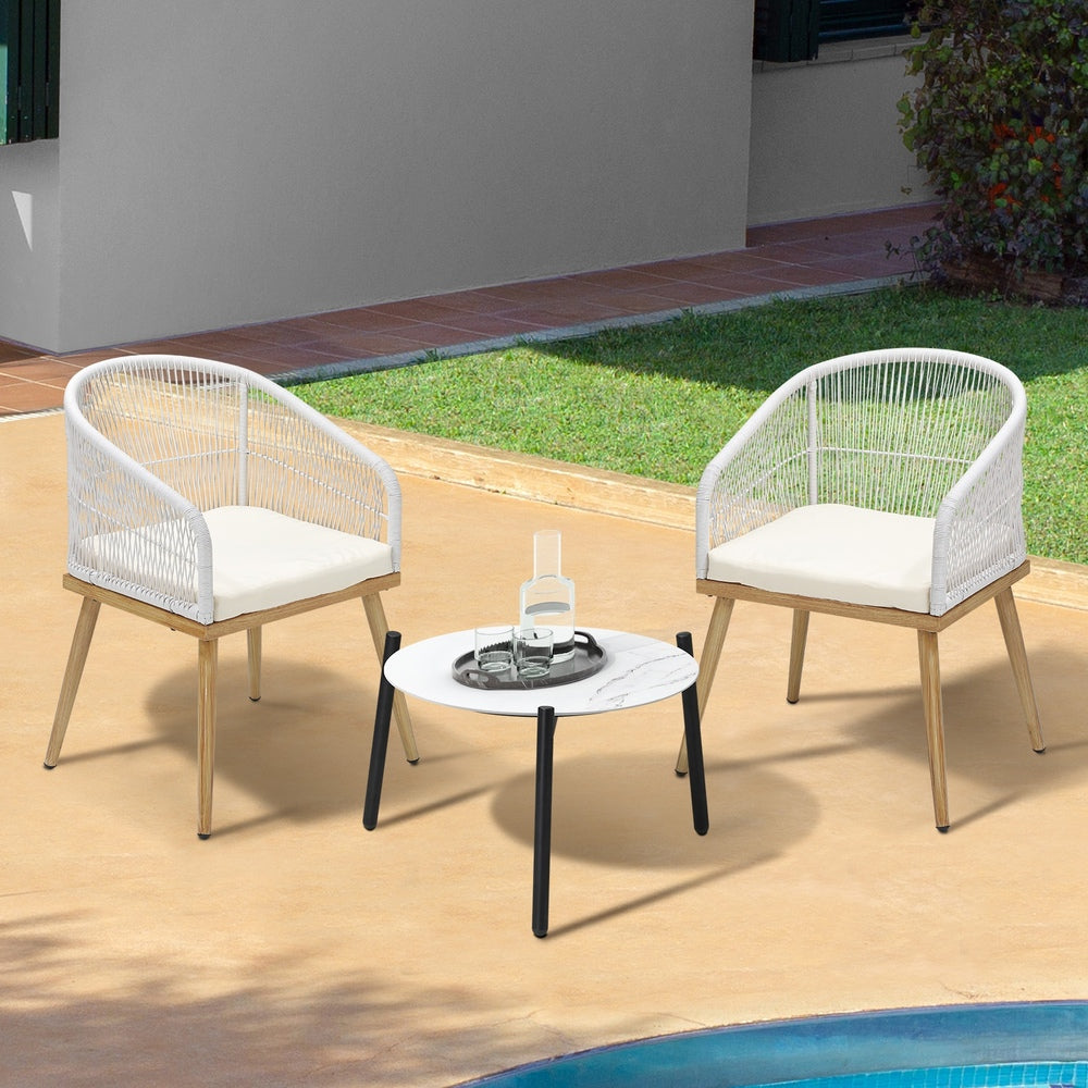 Livsip 3pcs Outdoor Patio Set 50cm Table Beige and Natural Chairs