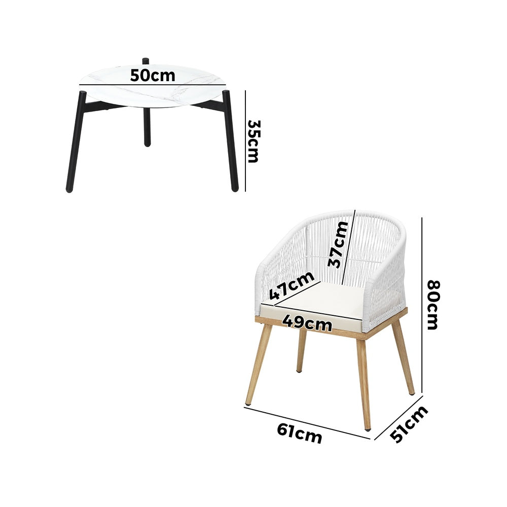 Livsip 3pcs Outdoor Patio Set 50cm Table Beige and Natural Chairs