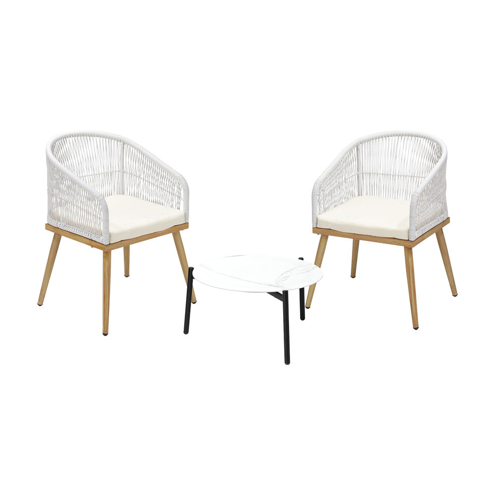 Livsip 3pcs Outdoor Patio Set 50cm Table Beige and Natural Chairs