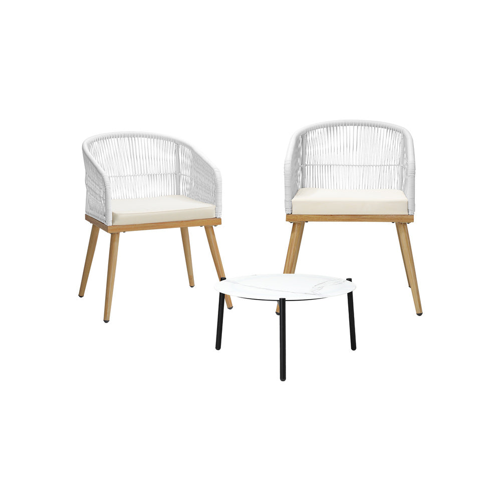 Livsip 3pcs Outdoor Patio Set 50cm Table Beige and Natural Chairs