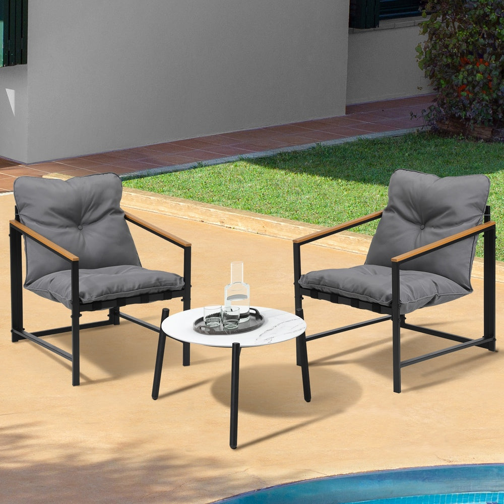 Livsip 3PC Outdoor Patio Set 50CM Round White Marble Table