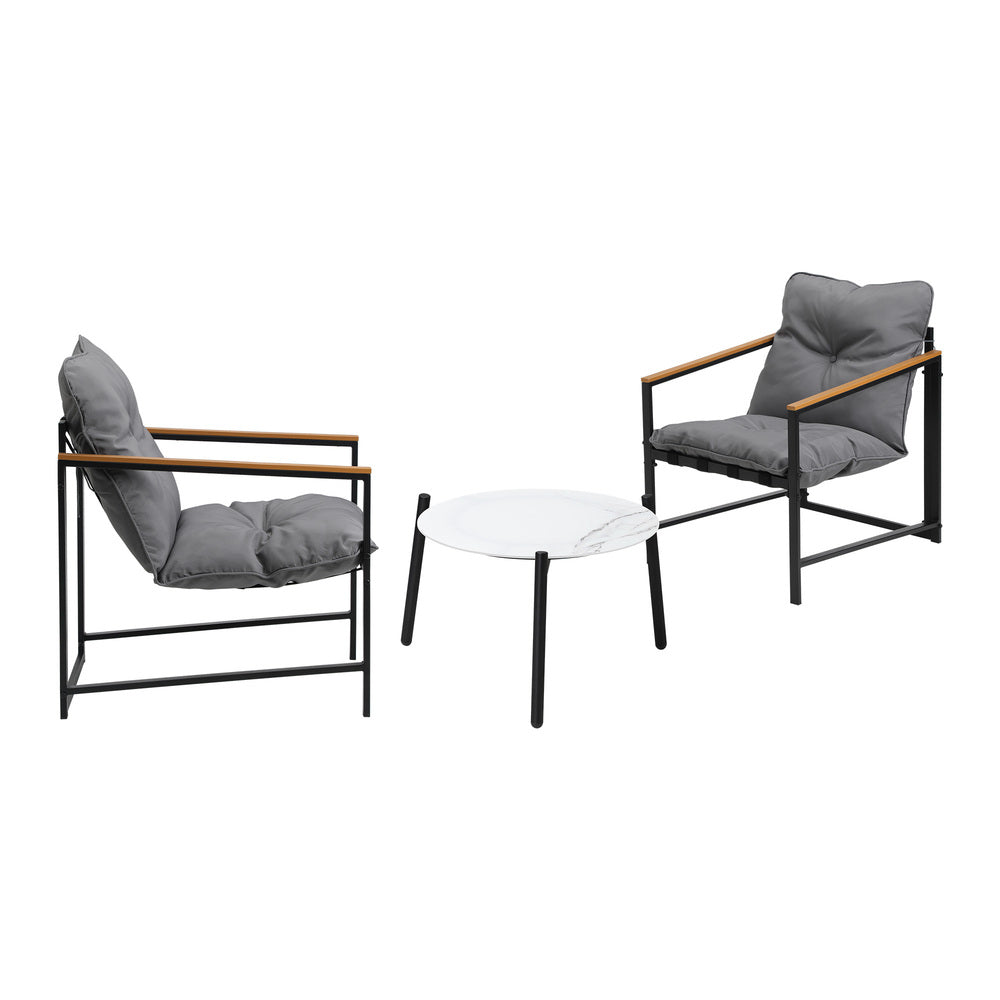 Livsip 3PC Outdoor Patio Set 50CM Round White Marble Table