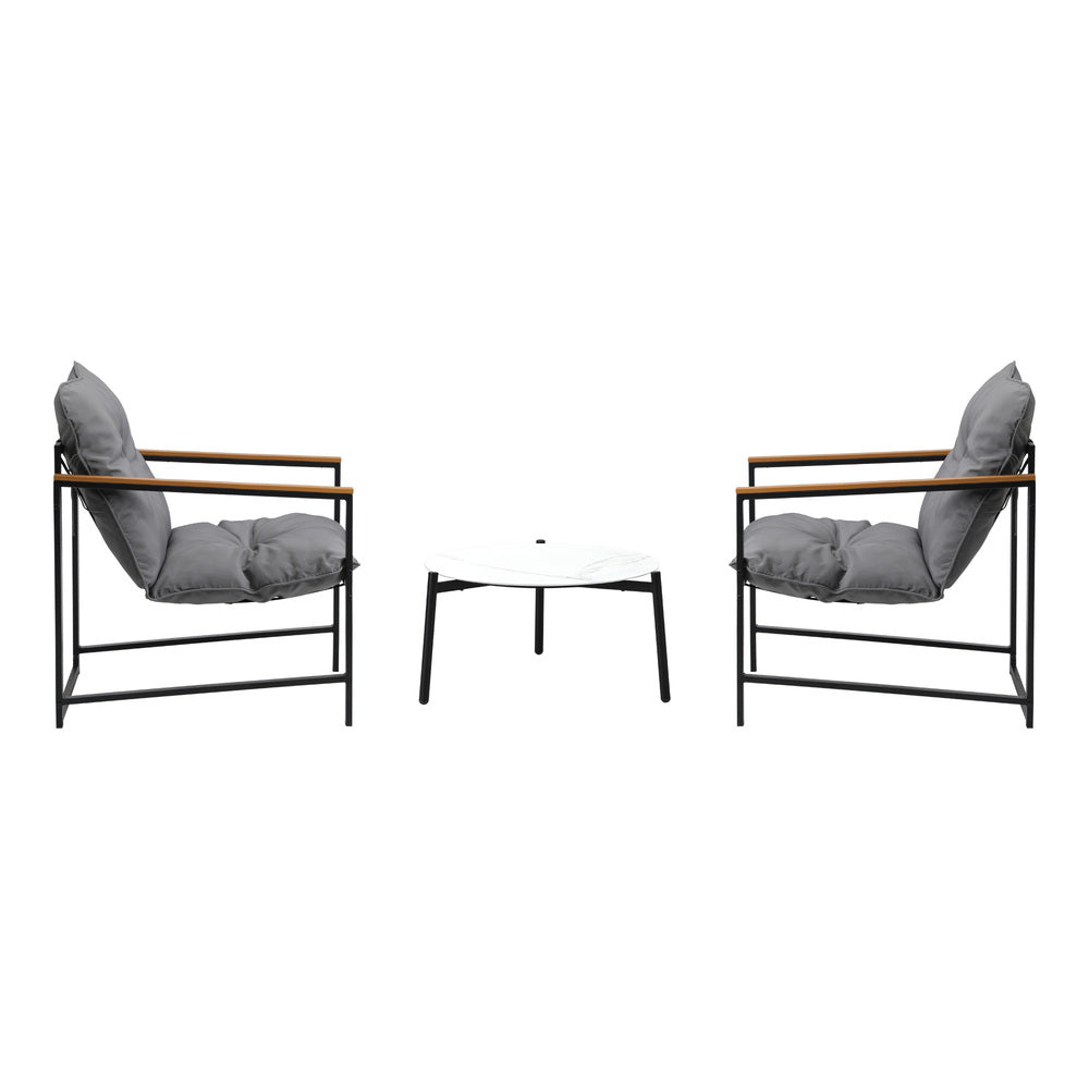 Livsip 3PC Outdoor Patio Set 50CM Round White Marble Table