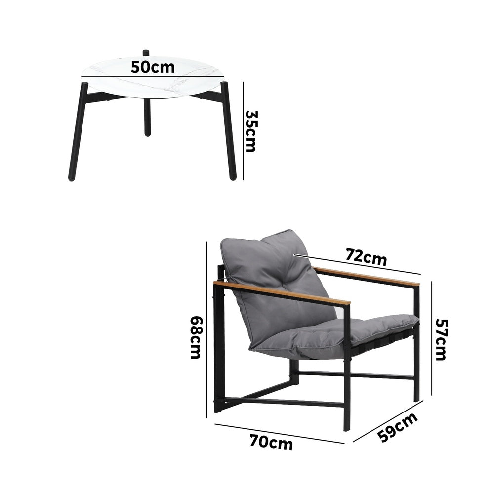 Livsip 3PC Outdoor Patio Set 50CM Round White Marble Table