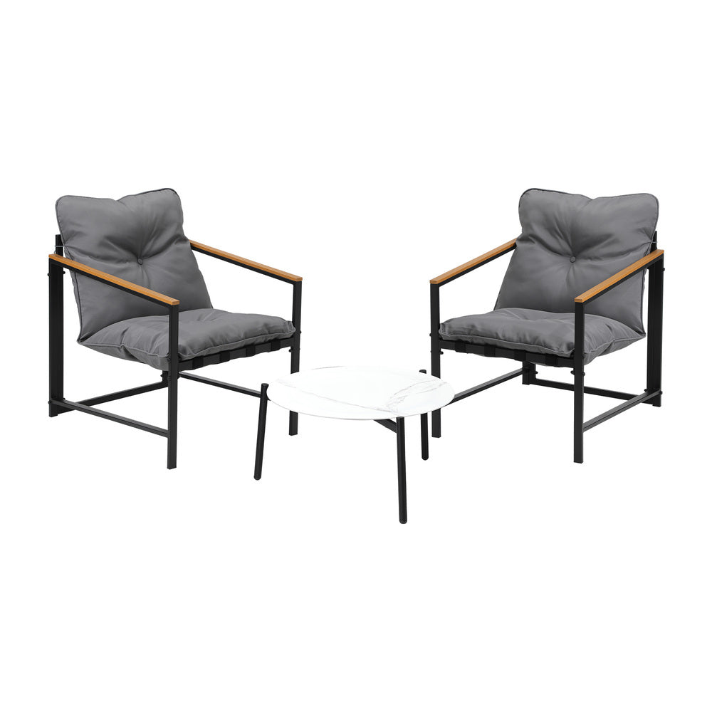 Livsip 3PC Outdoor Patio Set 50CM Round White Marble Table