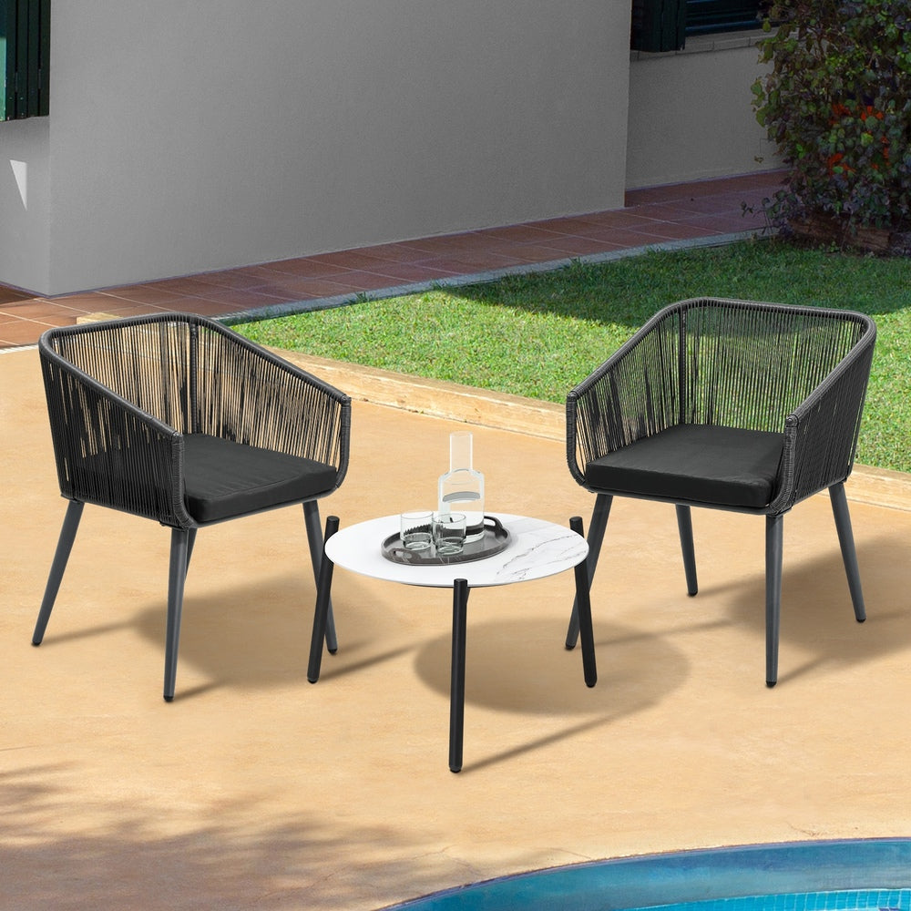 Livsip 3PCS Outdoor Lounge Set 50cm Coffee Table Polyester Chair Rope