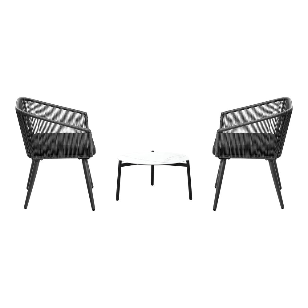 Livsip 3PCS Outdoor Lounge Set 50cm Coffee Table Polyester Chair Rope