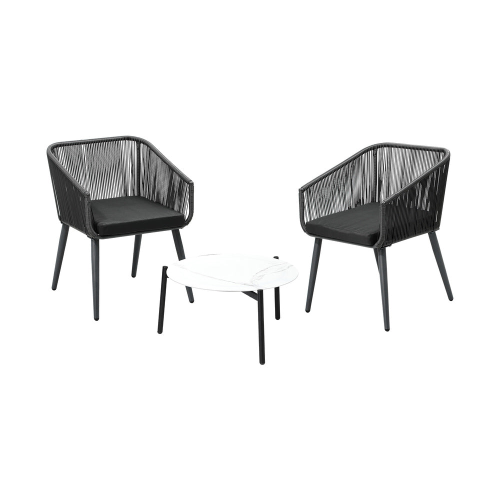 Livsip 3PCS Outdoor Lounge Set 50cm Coffee Table Polyester Chair Rope