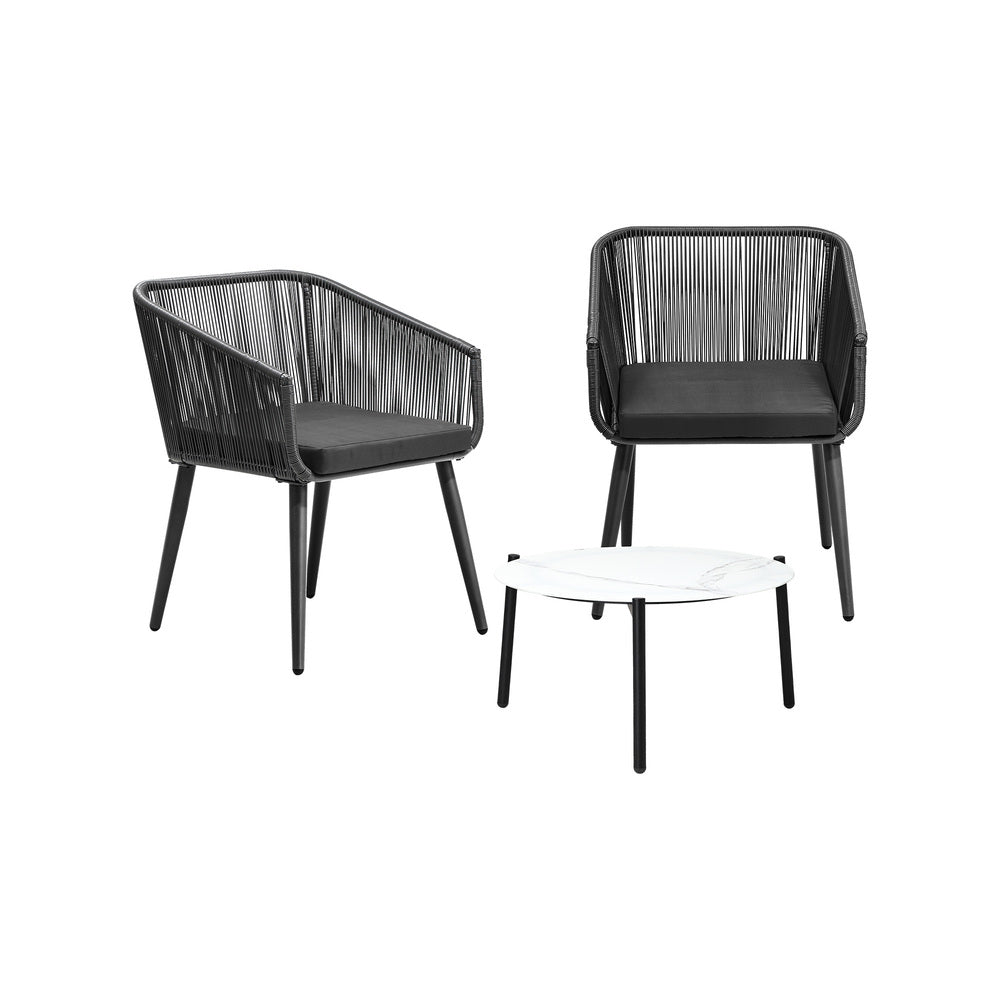 Livsip 3PCS Outdoor Lounge Set 50cm Coffee Table Polyester Chair Rope