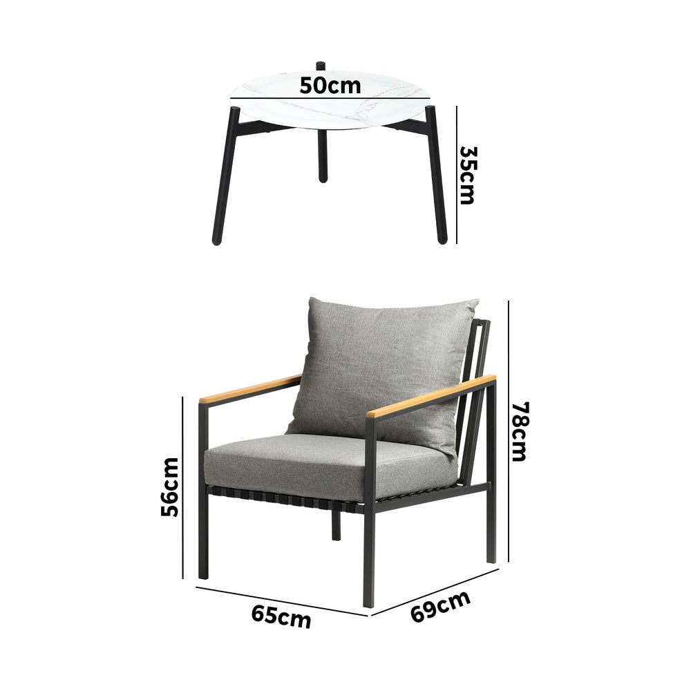 Livsip 3PCS Outdoor Lounge Set Coffee Side Table with Chairs