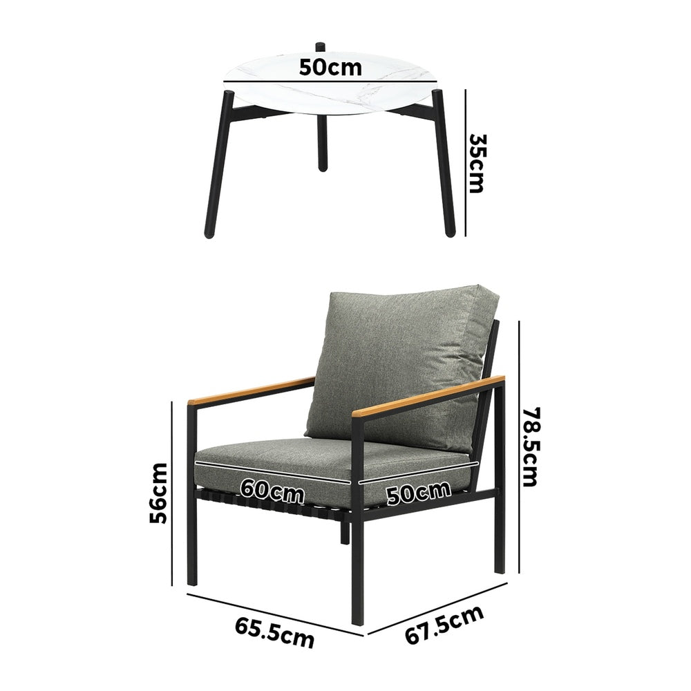 Livsip 3PCS Outdoor Patio Lounge Set 50cm Coffee Table Sofa Chairs