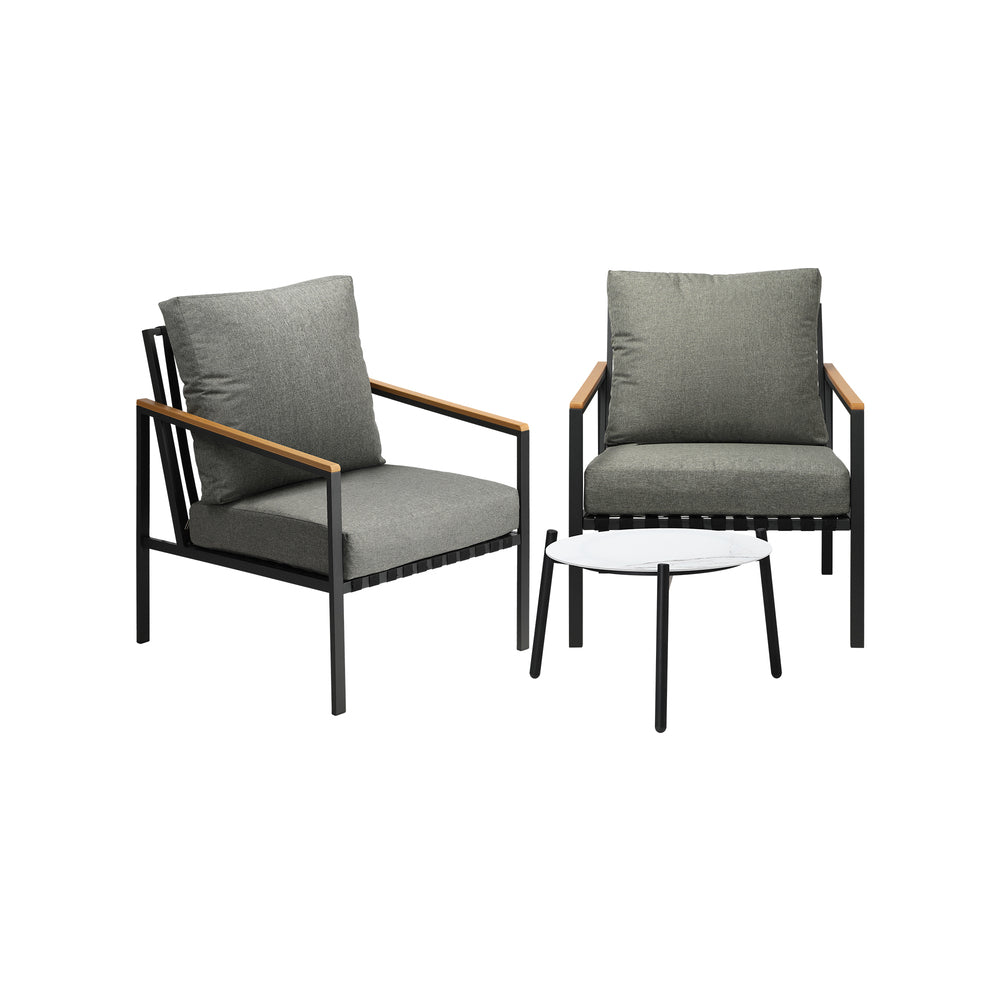 Livsip 3PCS Outdoor Patio Lounge Set 50cm Coffee Table Sofa Chairs