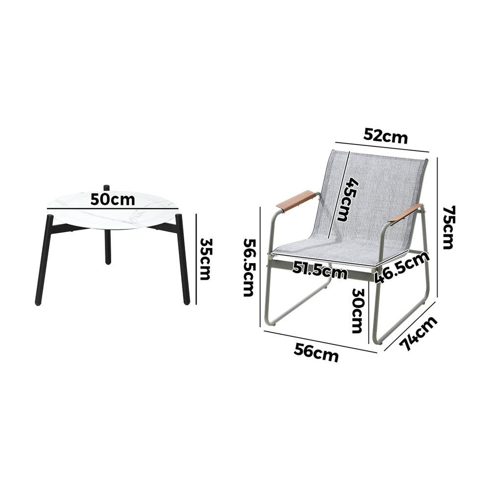 Livsip 3PCS Outdoor Bistro Set 50cm Coffee Table Textilene Patio Chair